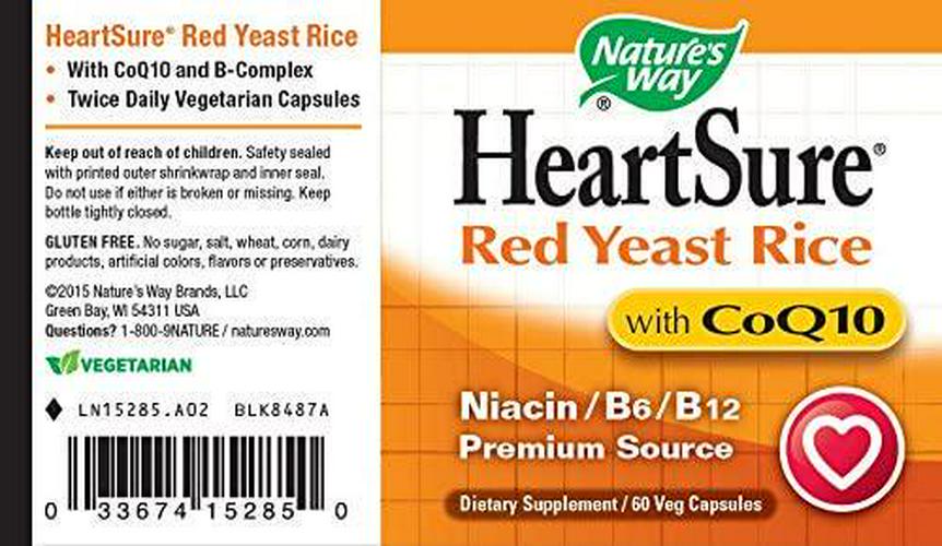 Nature's Way HeartSure Red Yeast Rice with CoQ10 + Niacin + B6 + B12 Premium Source, 60 Vcaps