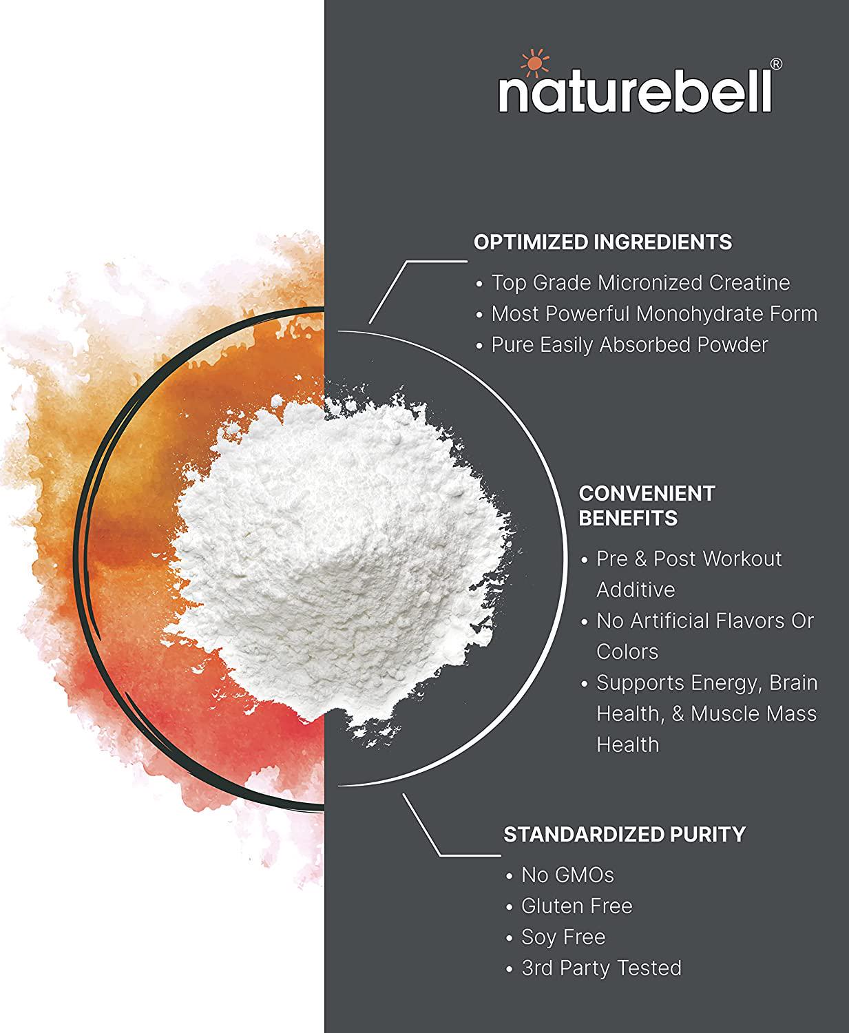 Naturebell Creatine Monohydrate Powder 1000 Grams, 5000mg Per Serving, Pure Unflavored Creatine Powder - Micronized - Pre Workout | Keto | Vegan | Dissolves Easy | Filler Free - 200 Servings (2.2Lb)