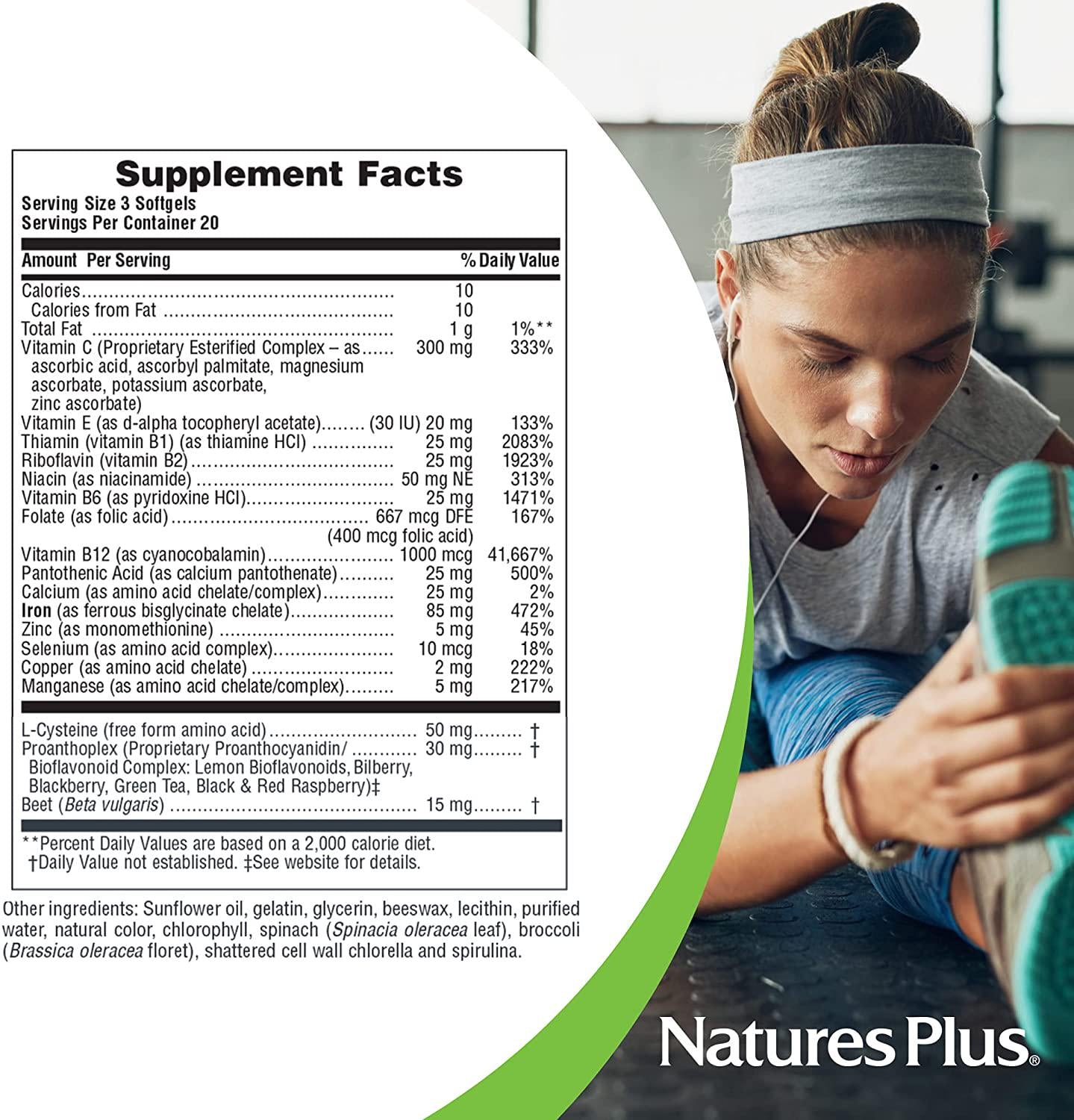 NaturesPlus Hema-Plex Softgels (3 Pack) - 85 mg Elemental Iron, 60 Softgels -Fast Acting Supplement for Total Blood Health - Gentle Formula - Gluten-Free - 60 Total Servings