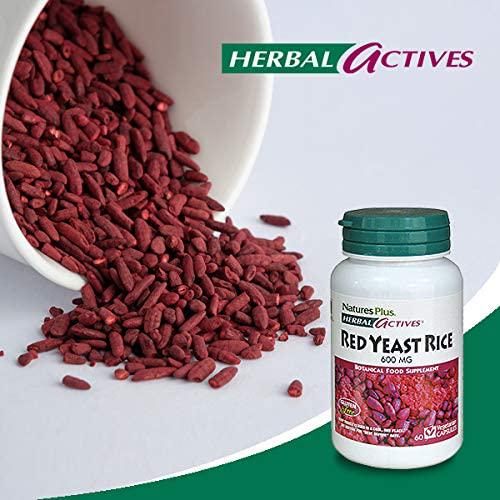 NaturesPlus Herbal Actives Red Yeast Rice - 600 mg, 60 Vegan Capsules - Maximum Potency Herbal Supplement, Cholesterol Support - Vegetarian, Gluten-Free - 60 Servings