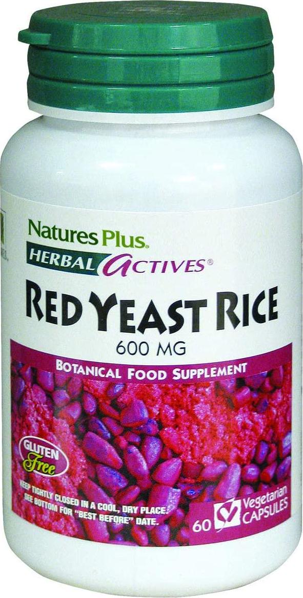 NaturesPlus Herbal Actives Red Yeast Rice - 600 mg, 60 Vegan Capsules - Maximum Potency Herbal Supplement, Cholesterol Support - Vegetarian, Gluten-Free - 60 Servings