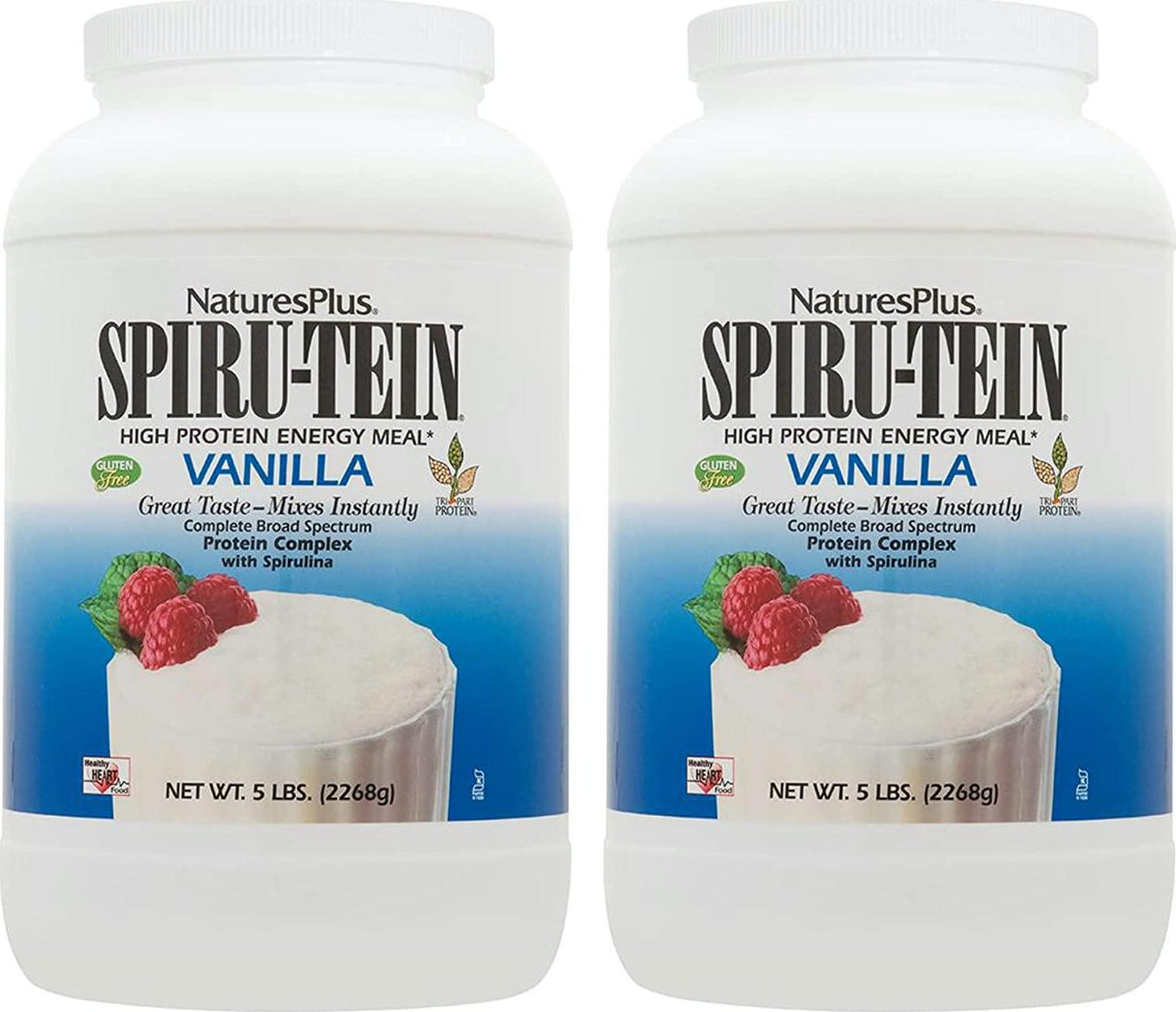 NaturesPlus SPIRU-TEIN, Vanilla - 5 lb, Pack of 2 - Plant-Based Protein Shake - Non-GMO, Vegetarian, Gluten Free - 134 Total Servings