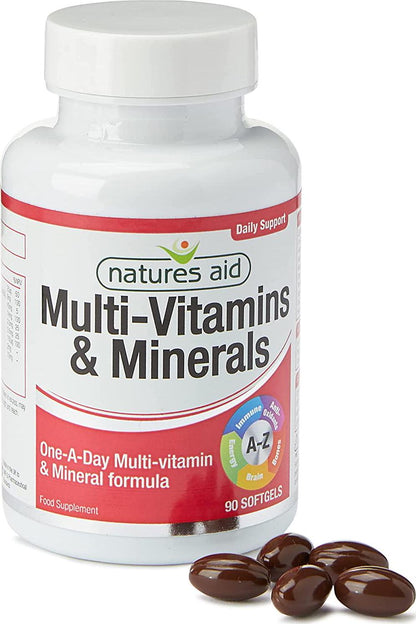 Natures Aid Multi-Vitamins and Minerals with Iron (One-a-Day Multi-Vitamin Formula, for Energy, Immune, Brain and Bone Health, Made in the UK)