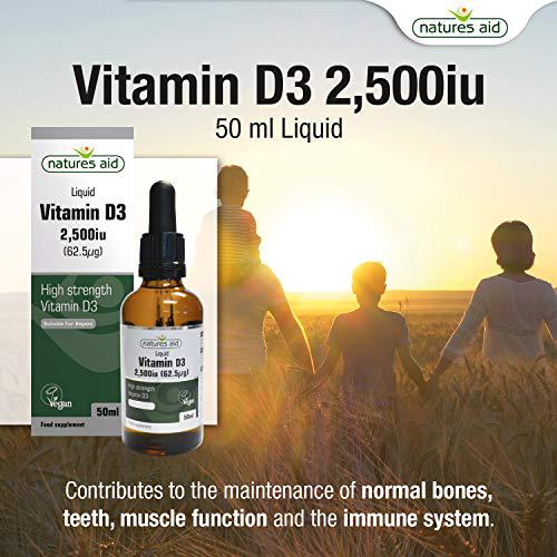 Natures Aid Vegan Vitamin D3/Cholecalciferol Liquid, 2500iu, Dropper Included, 50 ml