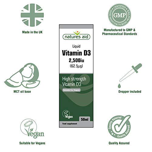 Natures Aid Vegan Vitamin D3/Cholecalciferol Liquid, 2500iu, Dropper Included, 50 ml