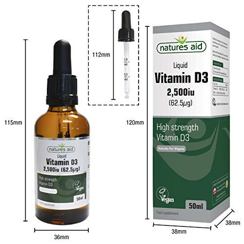 Natures Aid Vegan Vitamin D3/Cholecalciferol Liquid, 2500iu, Dropper Included, 50 ml