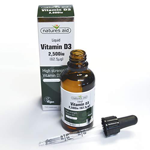 Natures Aid Vegan Vitamin D3/Cholecalciferol Liquid, 2500iu, Dropper Included, 50 ml