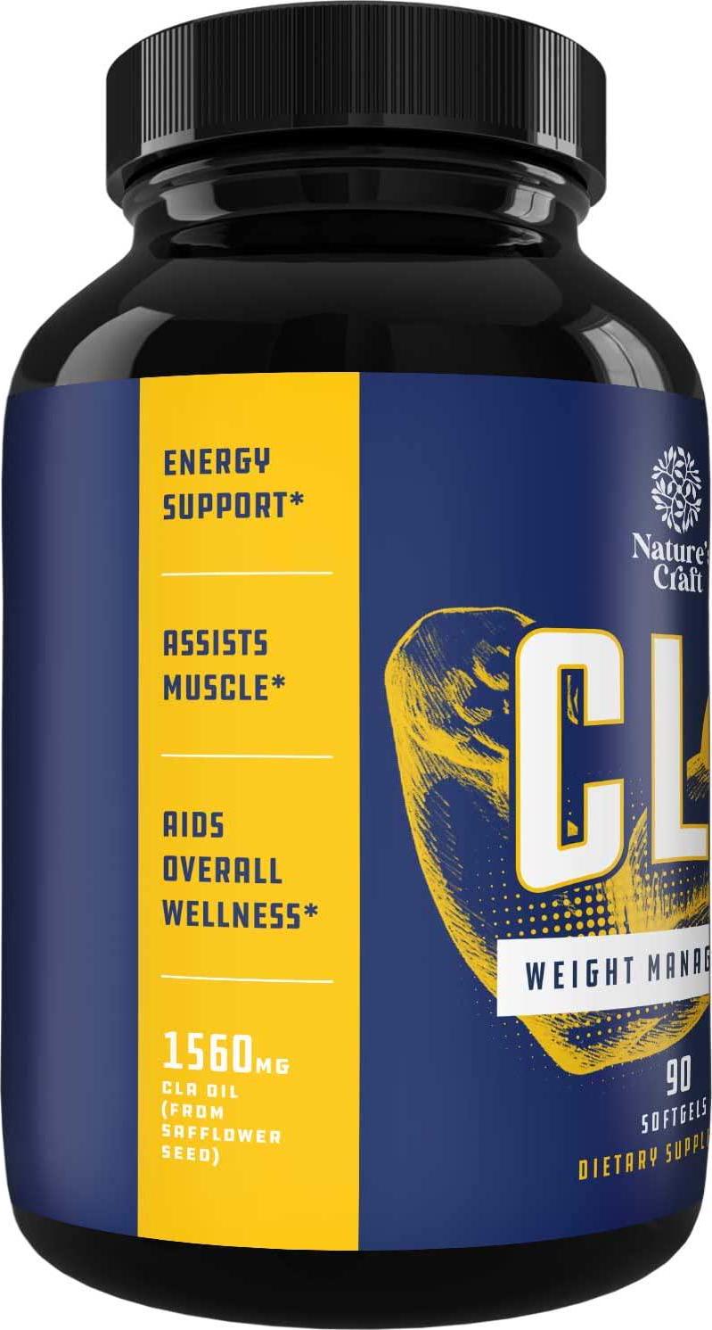 Natures Craft's Pure CLA Weight Loss Supplement Safflower Oil - Natural Diet Pills for Men Women Boost Metabolism Belly Fat Burner - Best 1000 mg CLA Softgels Conjugated Linoleic Acid Complex