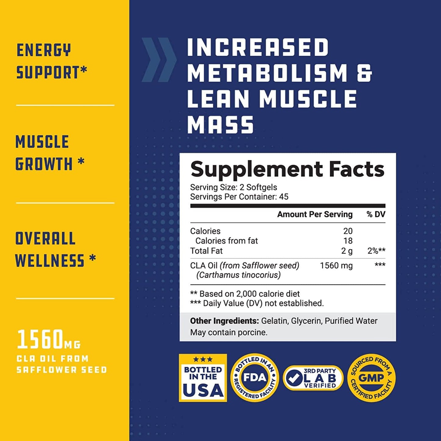 Natures Craft's Pure CLA Weight Loss Supplement Safflower Oil - Natural Diet Pills for Men Women Boost Metabolism Belly Fat Burner - Best 1000 mg CLA Softgels Conjugated Linoleic Acid Complex