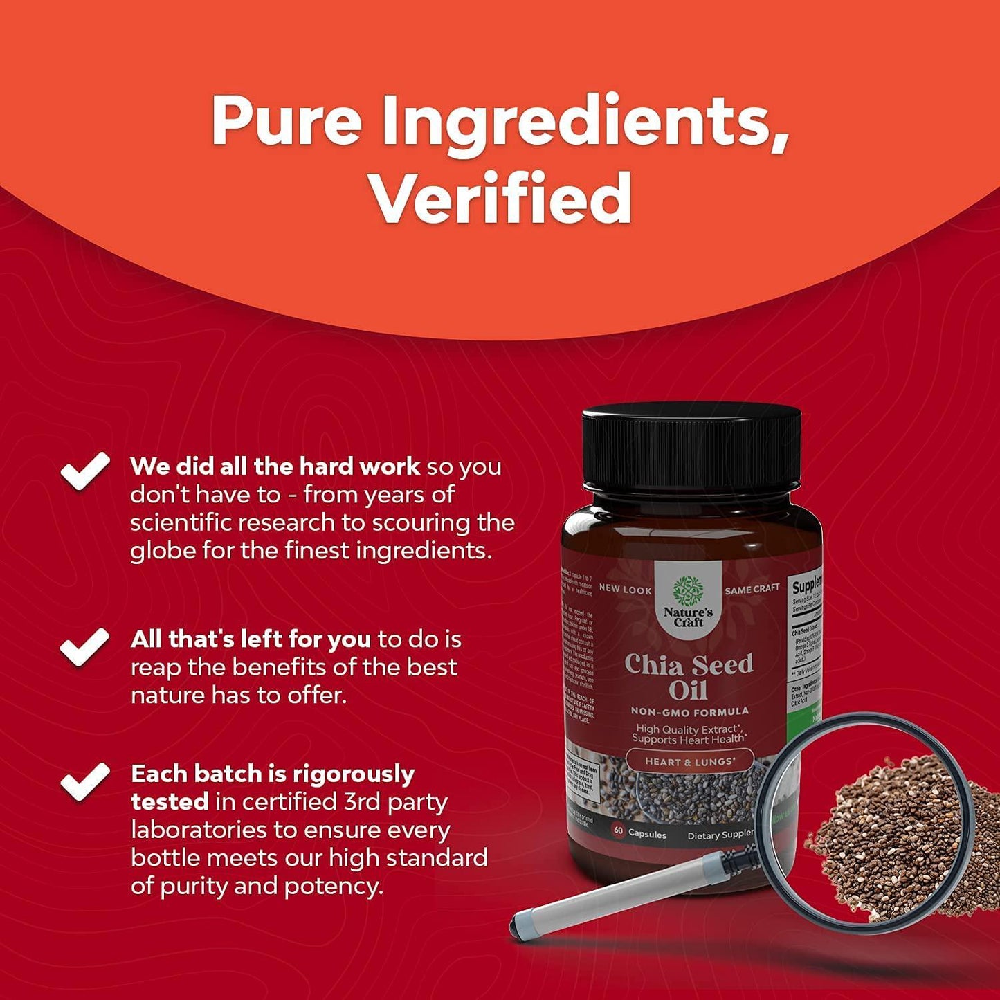 Natures Craft Chia Seed Oil Supplement for Weight Loss and Energy Natural Superfood Protein Metabolism Booster for Men and Women - Tryptophan Antioxidant Vitamins Omega 3 Fatty Acids