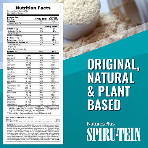 Natures Simply Natural SPIRU-TEIN Shake - Unsweetened Chocolate - 0.82 lb Protein Powder- Meal Replacement - Natural Energy - Supports Diabetic Lifestyle - Vegetarian, 16 Servings