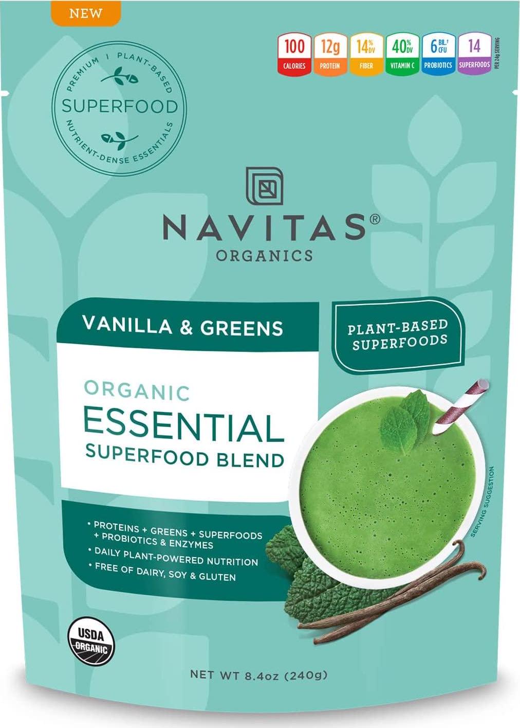 Navitas Organics Essential Superfood Protein Blend, Vanilla and Greens, 8.4oz. Bag Organic, Non-GMO, Gluten-Free, Plant-Based Protein
