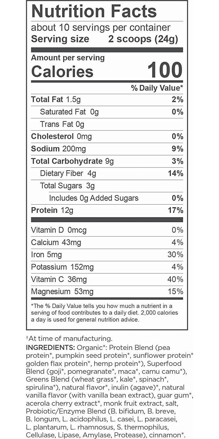 Navitas Organics Essential Superfood Protein Blend, Vanilla and Greens, 8.4oz. Bag Organic, Non-GMO, Gluten-Free, Plant-Based Protein