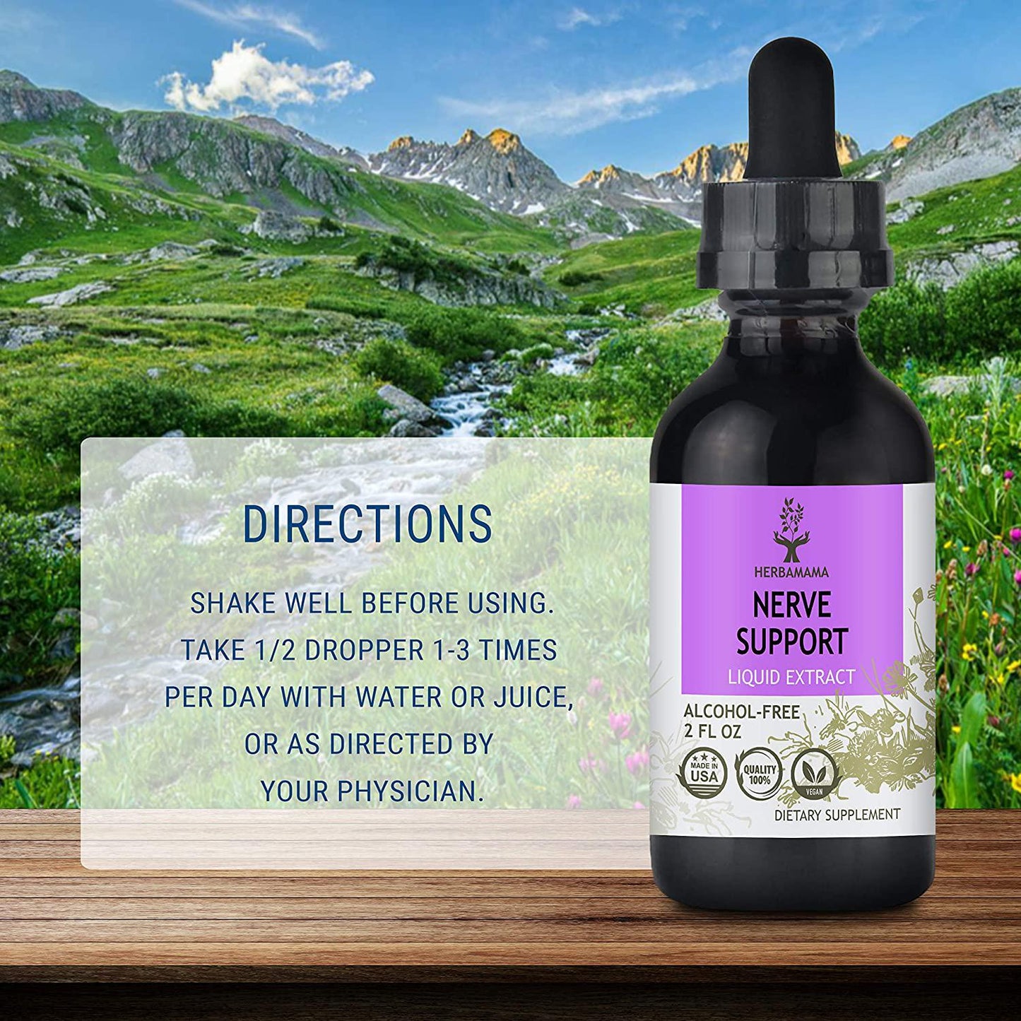 Nerve Support Liquid Extract 2 fl oz | Promotes Healthy Nervous System | Brain Booster for Enhanced Mental Focus, Memory, Clarity | Anxiety and Stress Relief | Sleep Aid