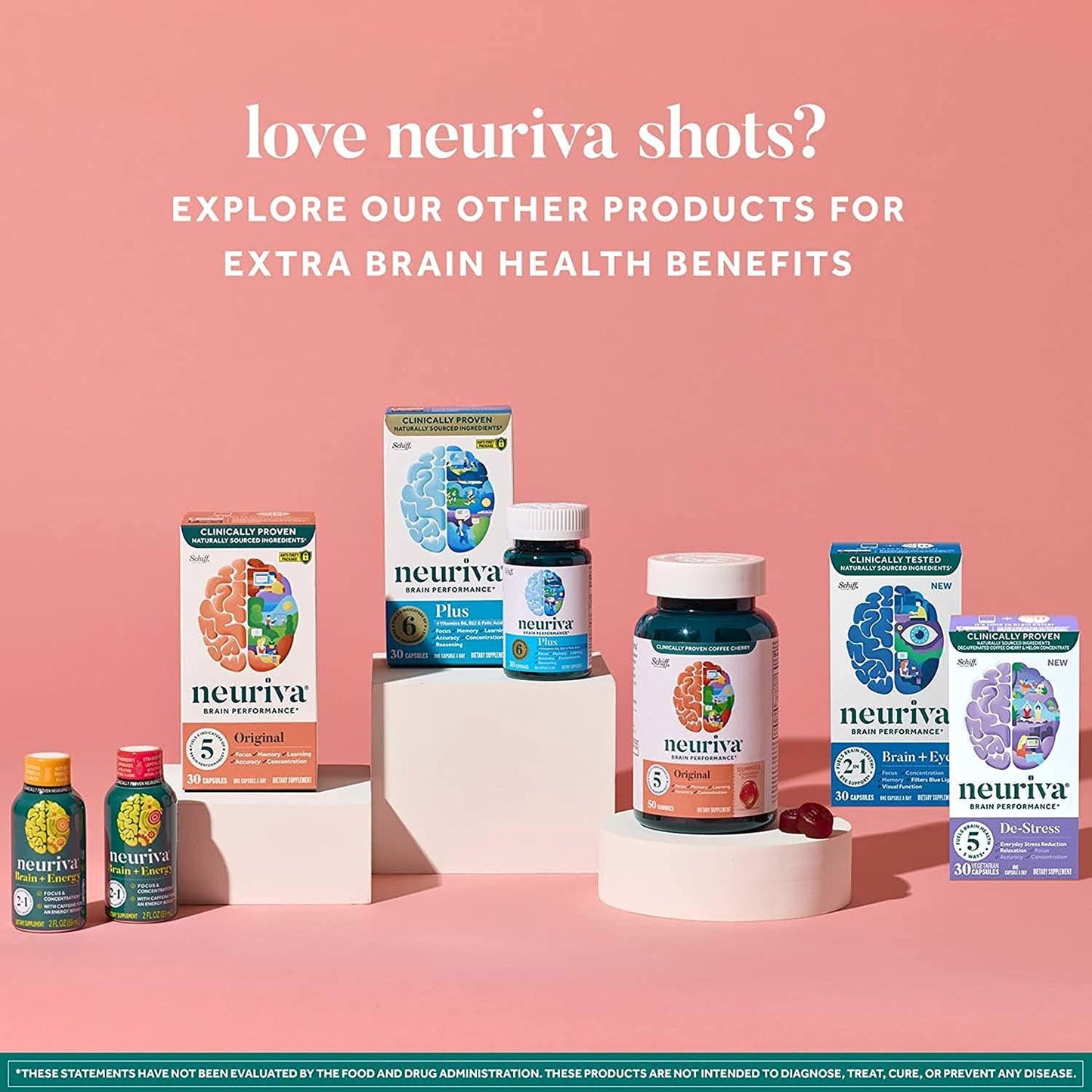 Neuriva Brain + Energy Shots, Nootropic Brain Supplement for Focus and Concentration with Neurofactor, Vitamin B12 and 150mg Caffeine for an Energy Boost - (36 count), Strawberry Lemonade