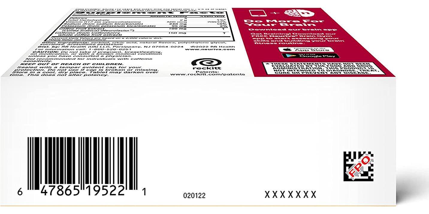 Neuriva Brain + Energy Effervescent Tablets, Nootropic Brain Supplement for Focus and Concentration with Neurofactor, Vitamin B12 and Caffeine for an Energy Boost*, (30ct Box), Cherry Lemonade