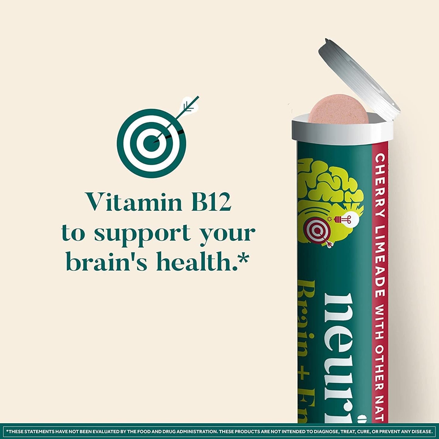 Neuriva Brain + Energy Effervescent Tablets, Nootropic Brain Supplement for Focus and Concentration with Neurofactor, Vitamin B12 and Caffeine for an Energy Boost*, (30ct Box), Cherry Lemonade