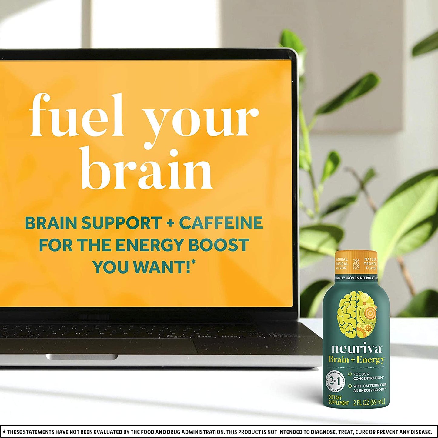 Neuriva Brain + Energy Shots, Nootropic Brain Supplement for Focus and Concentration with Neurofactor, Vitamin B12 and 150mg Caffeine for an Energy Boost - (12 Count), Tropical Flavor