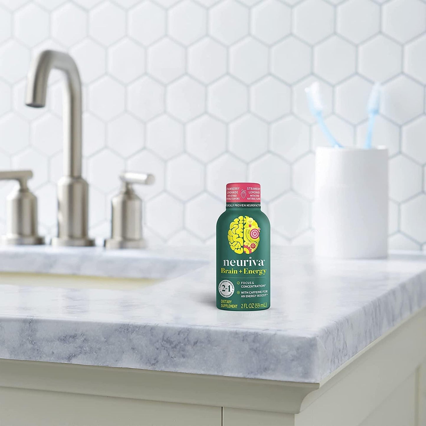 Neuriva Brain + Energy Shots, Nootropic Brain Supplement for Focus and Concentration with Neurofactor, Vitamin B12 and 150mg Caffeine for an Energy Boost - (36 count), Strawberry Lemonade