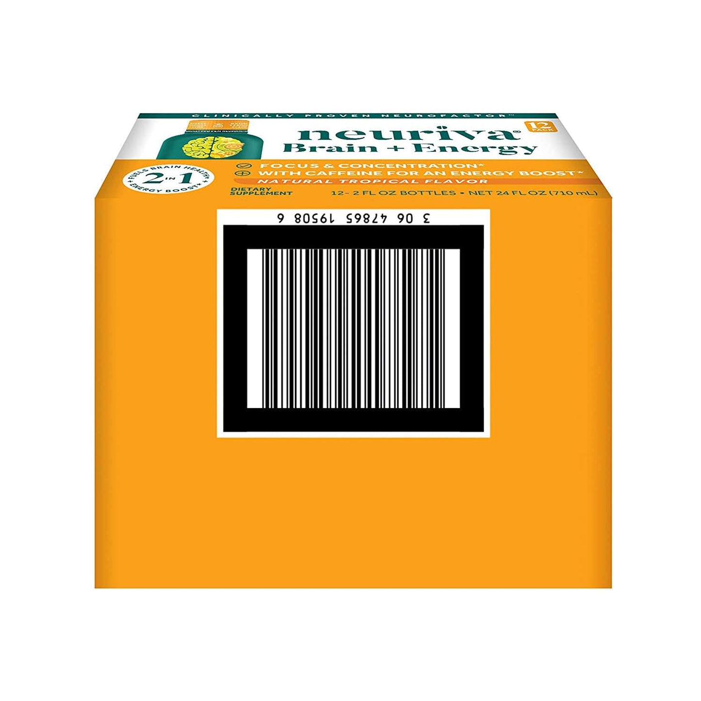 Neuriva Brain + Energy Shots, Nootropic Brain Supplement for Focus and Concentration with Neurofactor, Vitamin B12 and 150mg Caffeine for an Energy Boost - (12 Count), Tropical Flavor