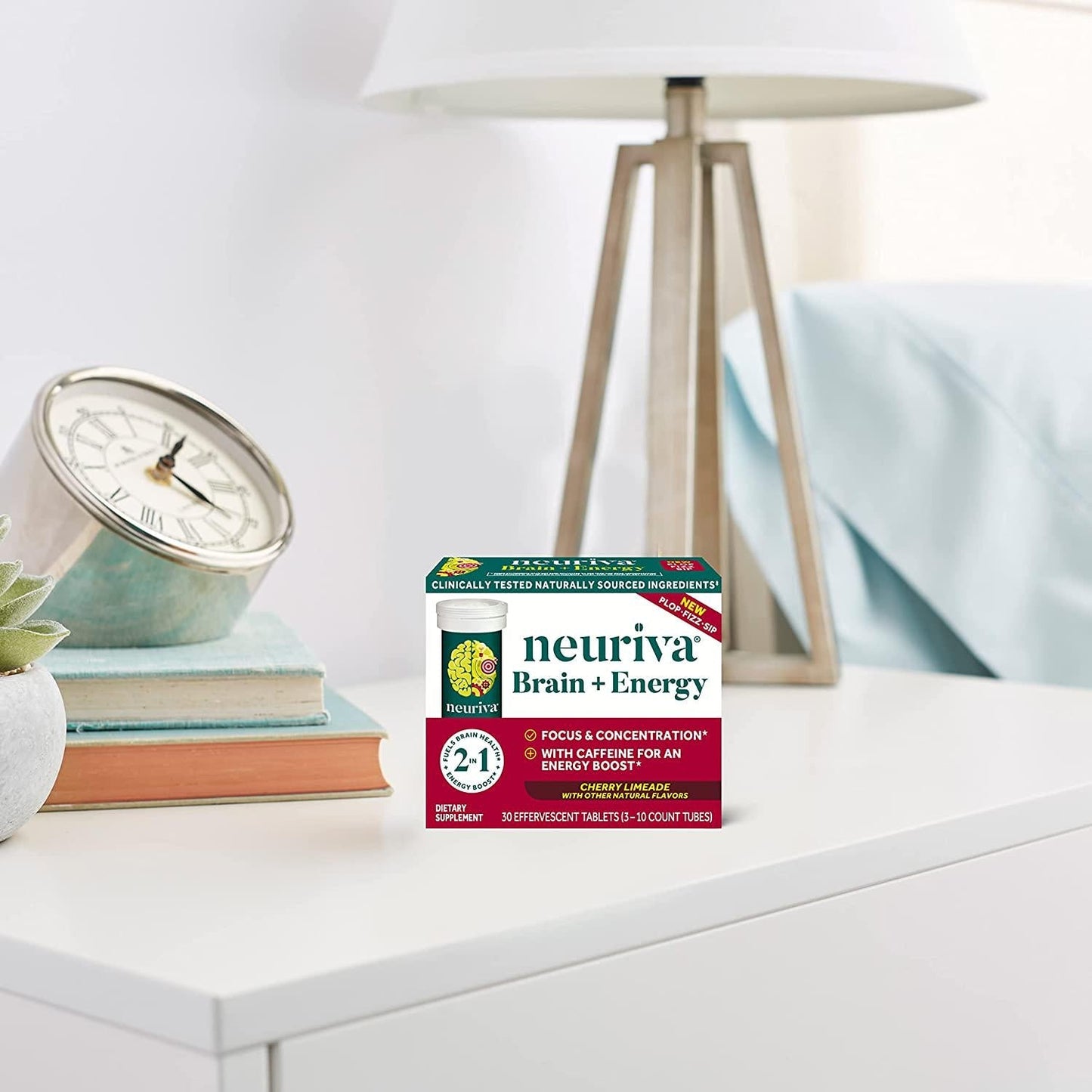 Neuriva Brain + Energy Effervescent Tablets, Nootropic Brain Supplement for Focus and Concentration with Neurofactor, Vitamin B12 and Caffeine for an Energy Boost*, (30ct Box), Cherry Lemonade