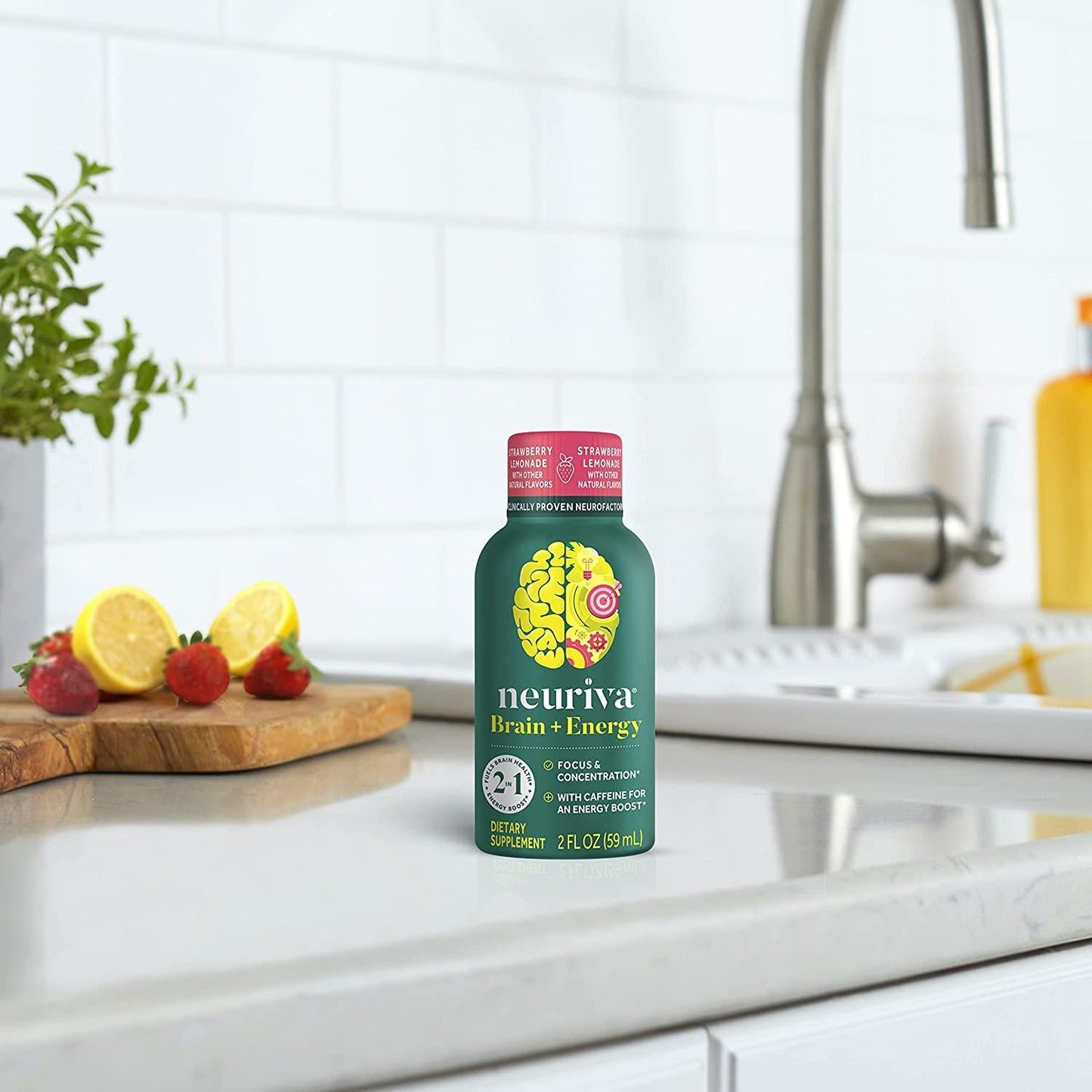 Neuriva Brain + Energy Shots, Nootropic Brain Supplement for Focus and Concentration with Neurofactor, Vitamin B12 and 150mg Caffeine for an Energy Boost - (36 count), Strawberry Lemonade