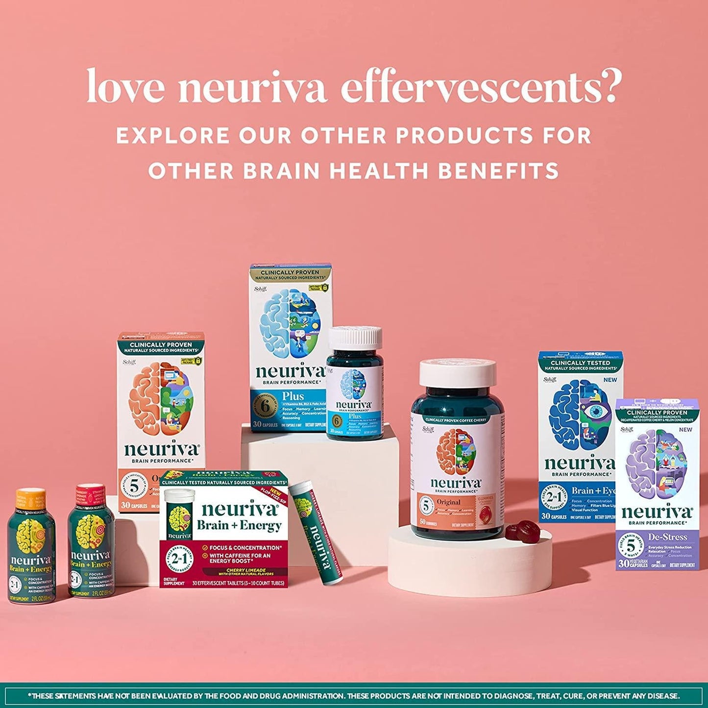 Neuriva Brain + Energy Effervescent Tablets, Nootropic Brain Supplement for Focus and Concentration with Neurofactor, Vitamin B12 and Caffeine for an Energy Boost*, (30ct Box), Cherry Lemonade