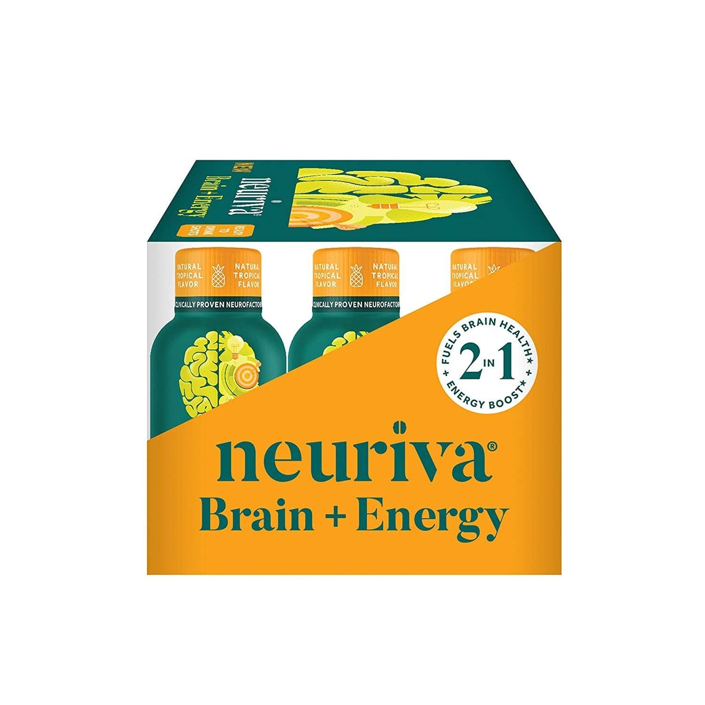 Neuriva Brain + Energy Shots, Nootropic Brain Supplement for Focus and Concentration with Neurofactor, Vitamin B12 and 150mg Caffeine for an Energy Boost - (12 Count), Tropical Flavor