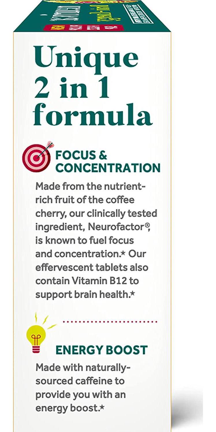 Neuriva Brain + Energy Effervescent Tablets, Nootropic Brain Supplement for Focus and Concentration with Neurofactor, Vitamin B12 and Caffeine for an Energy Boost*, (30ct Box), Cherry Lemonade