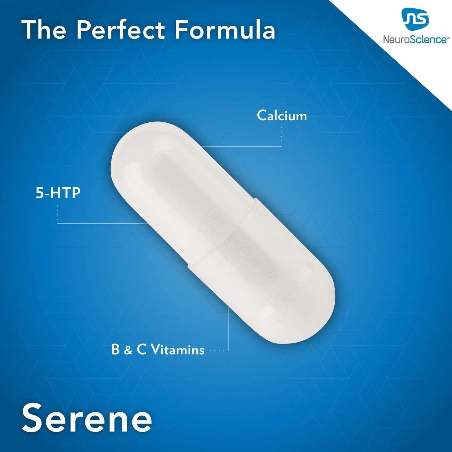 NeuroScience Serene - Mood Support with 100mg 5-HTP, Vitamin B6, Folate + Calcium - Non-Drowsy + Non-Groggy Serotonin Support Supplement (60 Capsules)