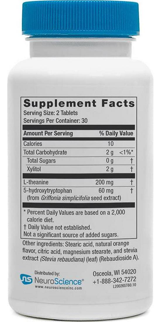 NeuroScience SeroTrex - L-Theanine + 5-HTP Chewable Mood Supplement - Calm Supplement for Kids, Adult + Teens - Support Stress Management - Orange Flavored Chewables (60 Tablets)