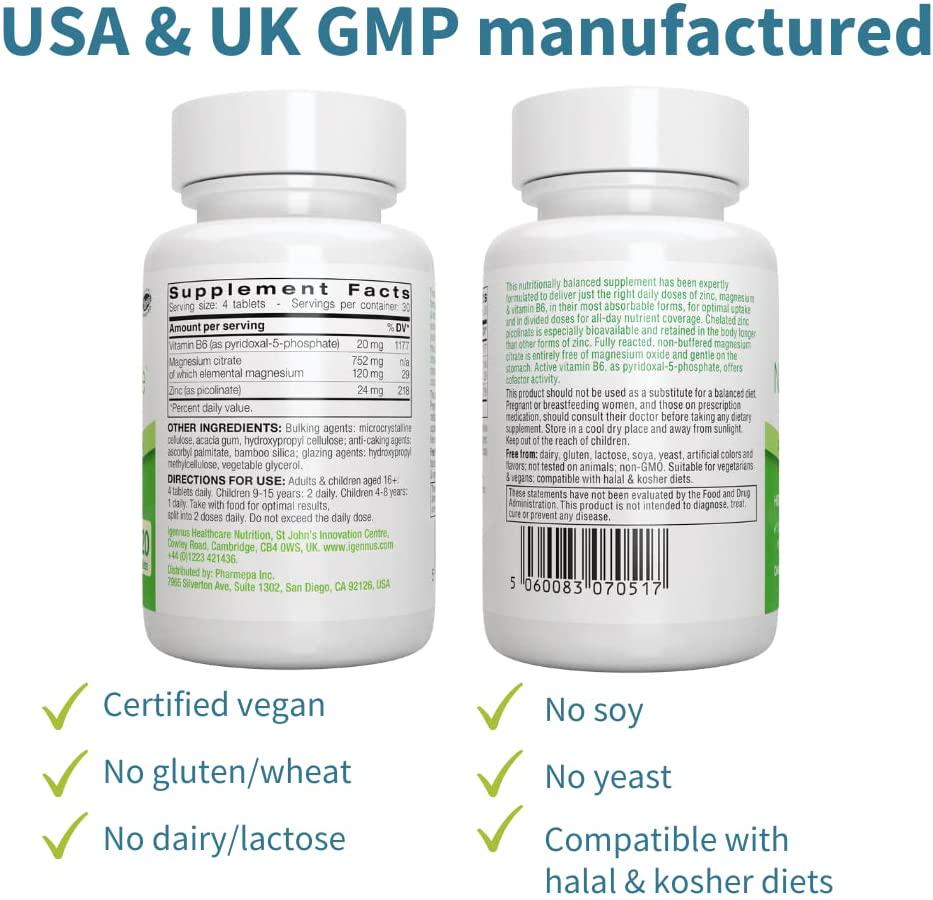 Neurobalance, High Absorption Zinc Magnesium B6 Supplement, Brain, Immune, Sleep and Muscle Recovery, Chelated Zinc Picolinate 24mg, Oxide-Free Magnesium and Vitamin B6, 120 Tablets, Vegan, by Igennus