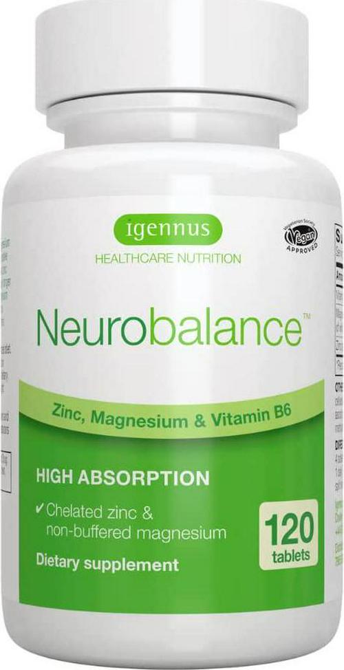 Neurobalance, High Absorption Zinc Magnesium B6 Supplement, Brain, Immune, Sleep and Muscle Recovery, Chelated Zinc Picolinate 24mg, Oxide-Free Magnesium and Vitamin B6, 120 Tablets, Vegan, by Igennus