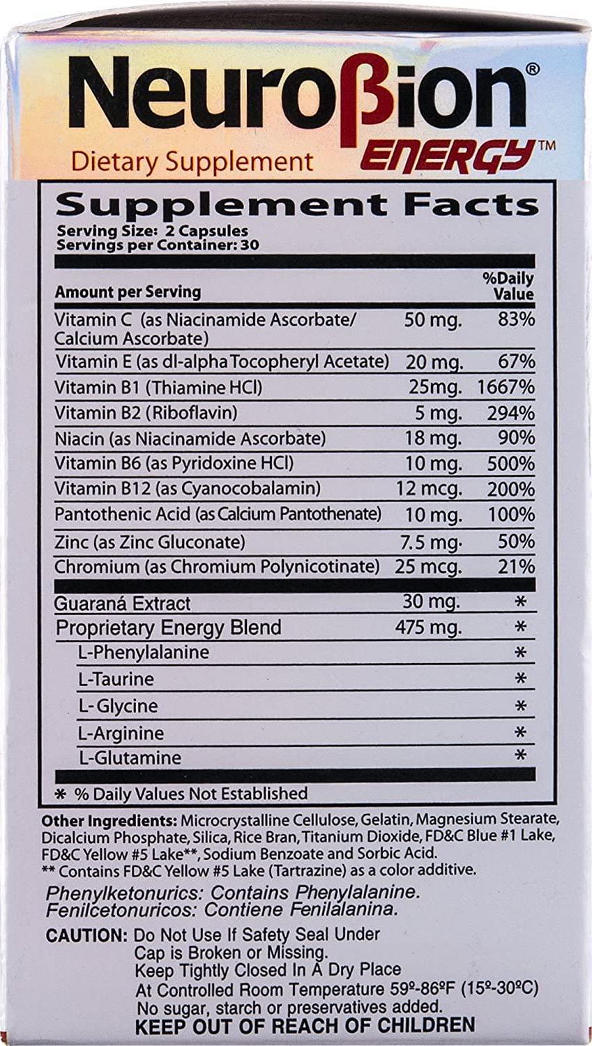 Neurobion Energy Dietary Supplement Amino Acids Vitamin B1 B2 B6 B12 (60 Capsules per Bottle) + Homestuff Pill Pouches Clear Resealable (3)