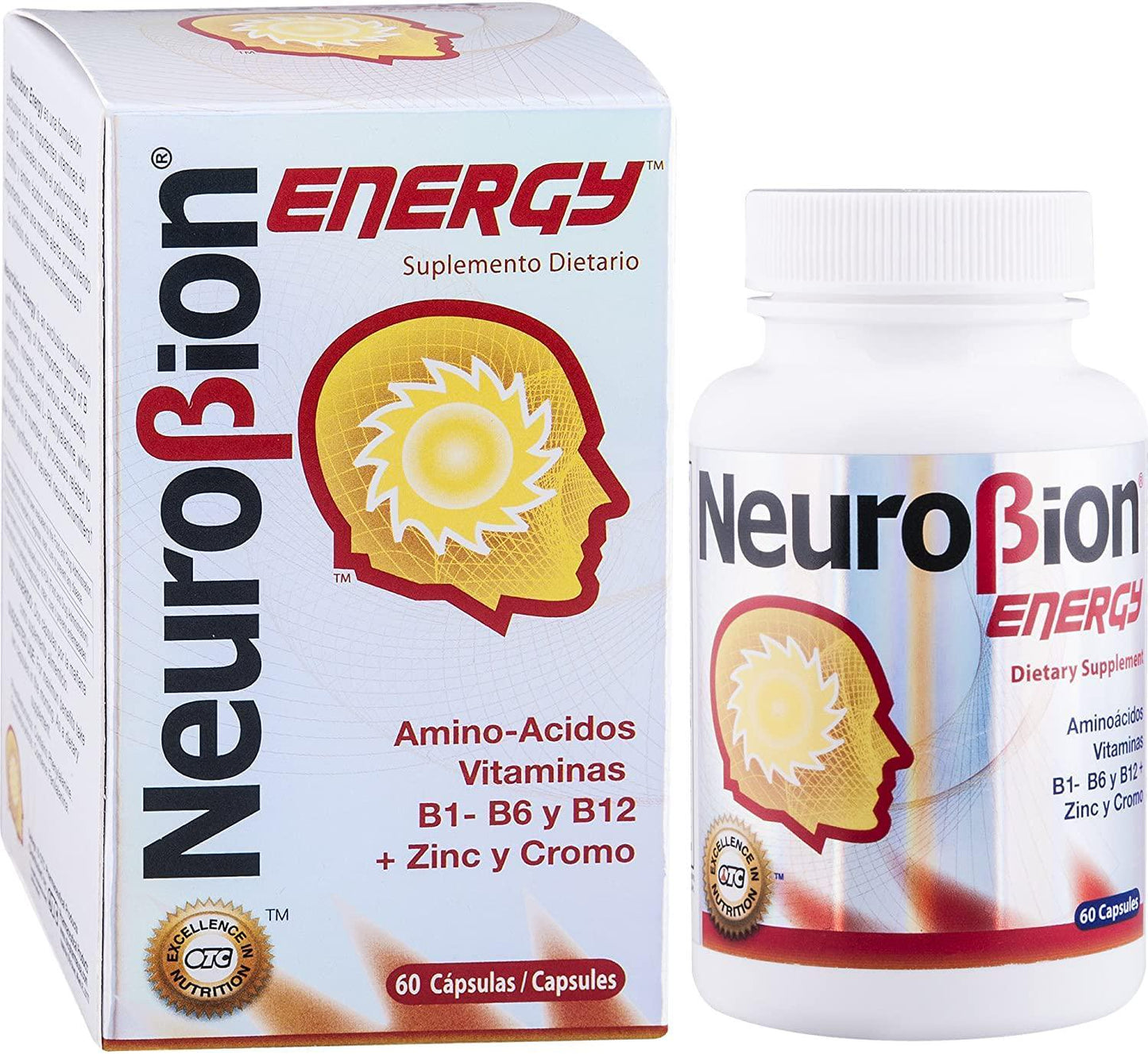 Neurobion Energy Dietary Supplement Amino Acids Vitamin B1 B2 B6 B12 (60 Capsules per Bottle) + Homestuff Pill Pouches Clear Resealable (3)