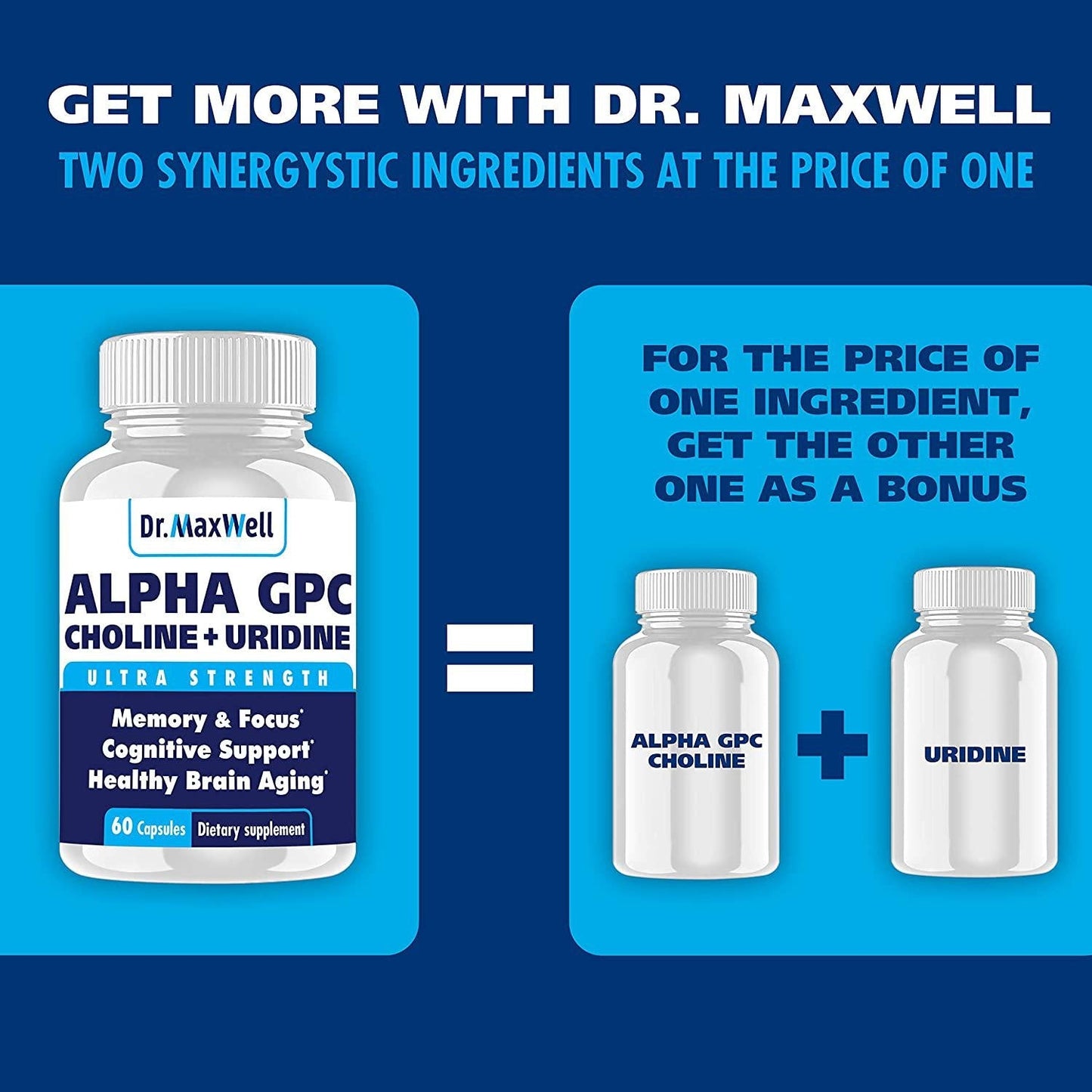 New Alpha GPC Choline Supplement with Uridine, a Choline Enhancer. Best Choline Form, Better Than Alpha GPC or Uridine Аlone. Soy Free, No Fillers Stearates. USA Made, 60 Pills, Money Back Guarantee