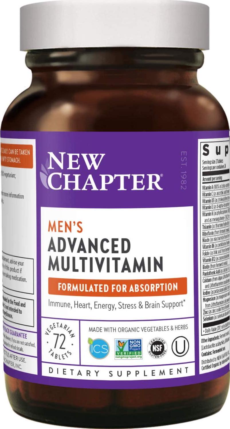 New Chapter Men's Multivitamin, Every Man, Fermented with Probiotics + Selenium + B Vitamins + Vitamin D3 + Organic Non-GMO Ingredients - 72 ct