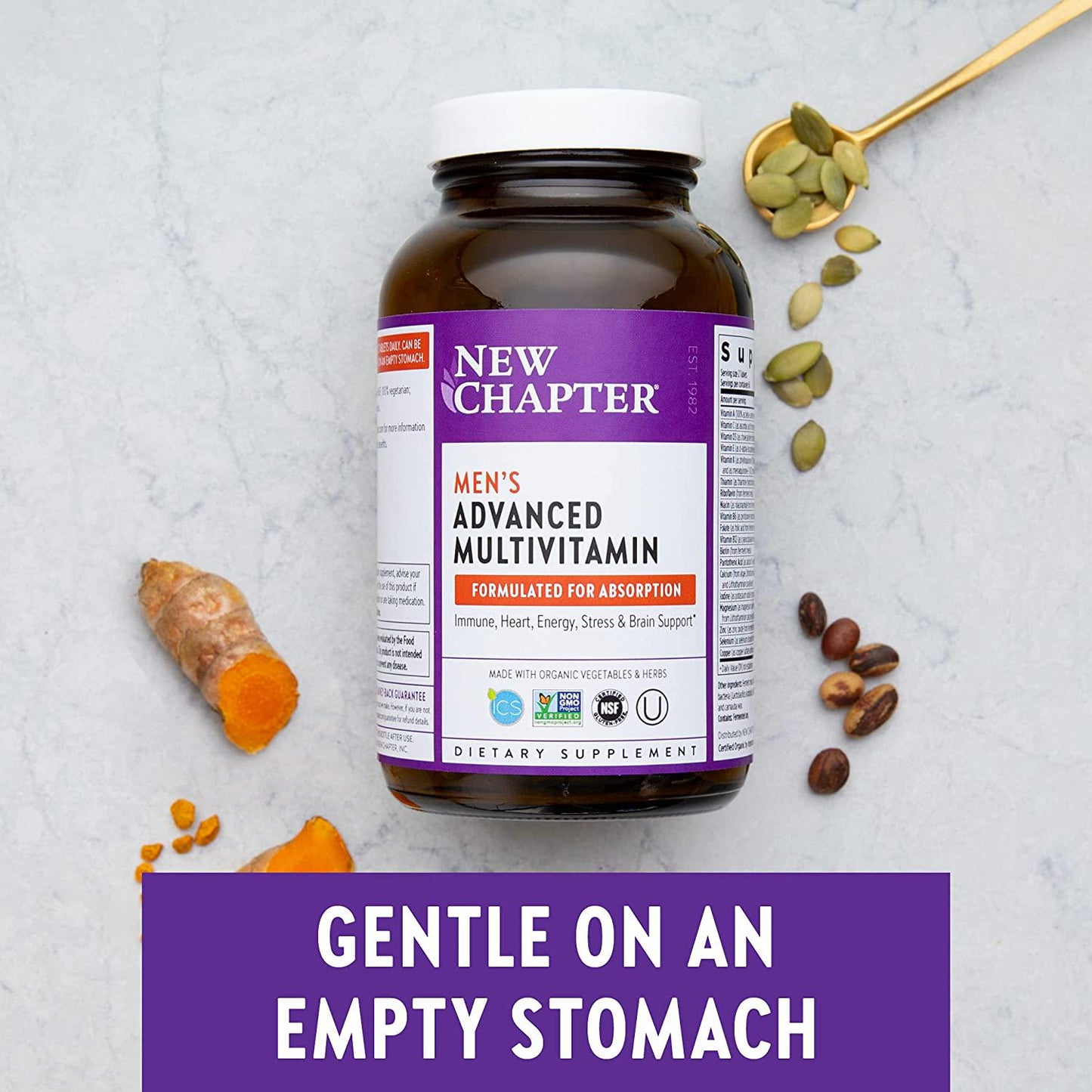 New Chapter Men's Multivitamin, Every Man, Fermented with Probiotics + Selenium + B Vitamins + Vitamin D3 + Organic Non-GMO Ingredients - 72 ct