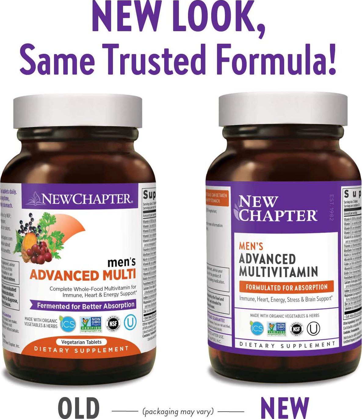 New Chapter Men's Multivitamin, Every Man, Fermented with Probiotics + Selenium + B Vitamins + Vitamin D3 + Organic Non-GMO Ingredients - 72 ct