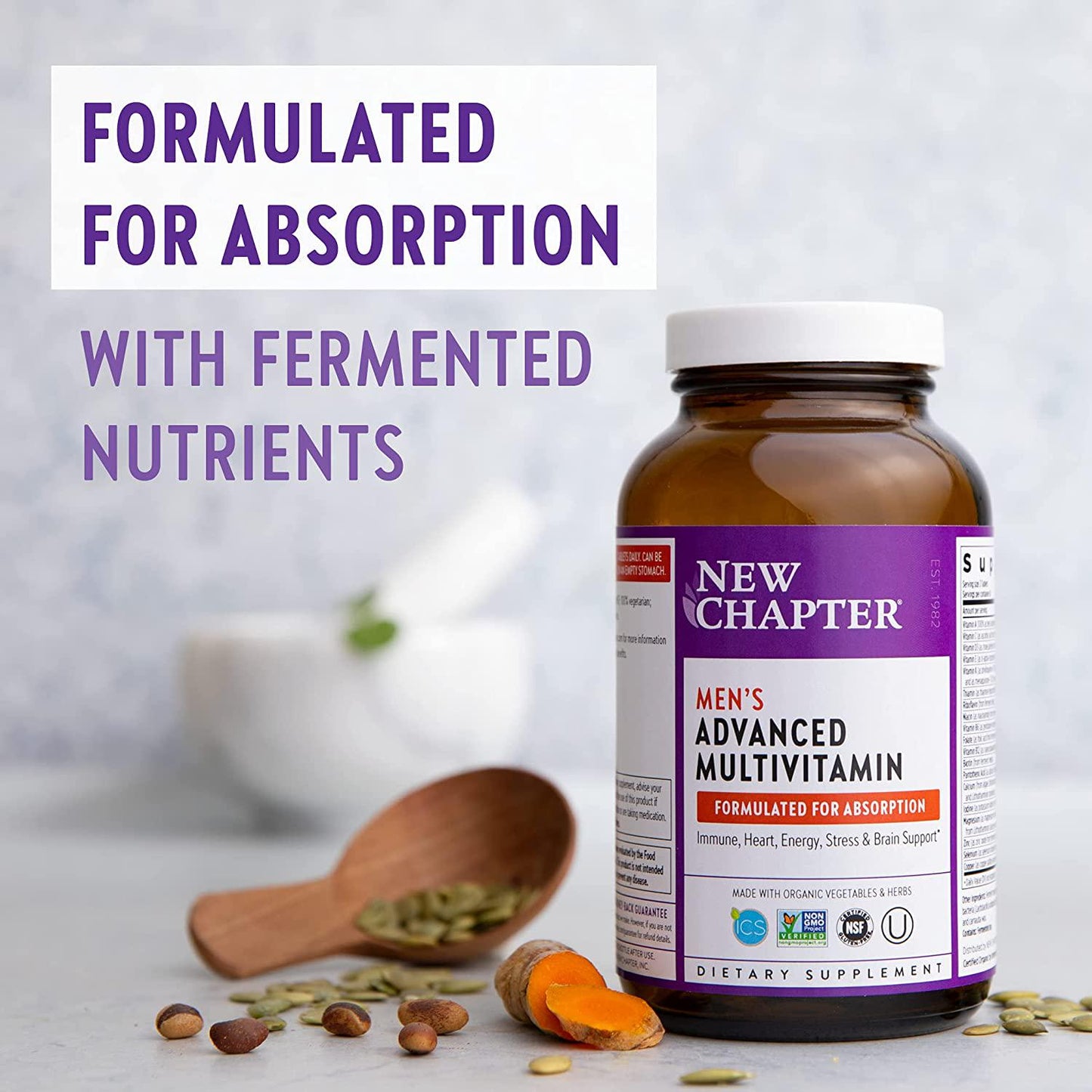 New Chapter Men's Multivitamin, Every Man, Fermented with Probiotics + Selenium + B Vitamins + Vitamin D3 + Organic Non-GMO Ingredients - 72 ct