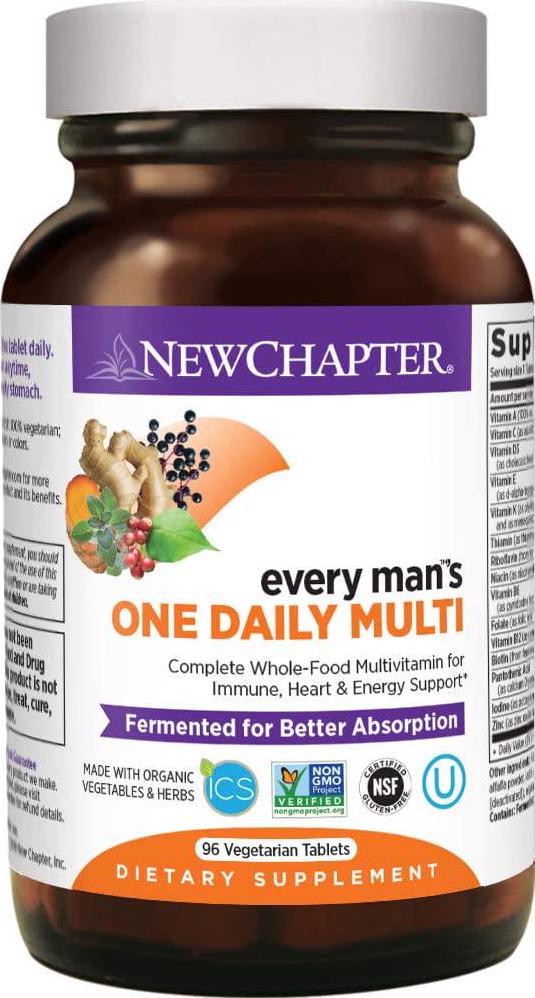 New Chapter Men's Multivitamin, Every Man's One Daily Fermented with Probiotics + Selenium + B Vitamins + Vitamin D3 + Organic Non-GMO Ingredients - 96 ct (Packaging May Vary)