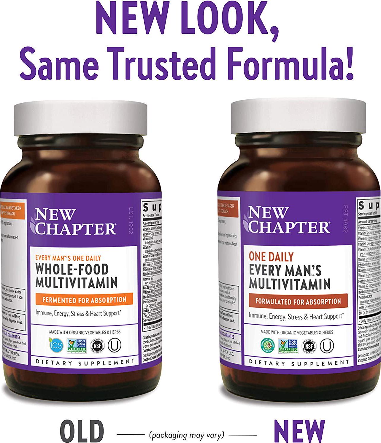 New Chapter Men's Multivitamin, Every Man's One Daily Fermented with Probiotics + Selenium + B Vitamins + Vitamin D3 + Organic Non-GMO Ingredients - 96 ct (Packaging May Vary)