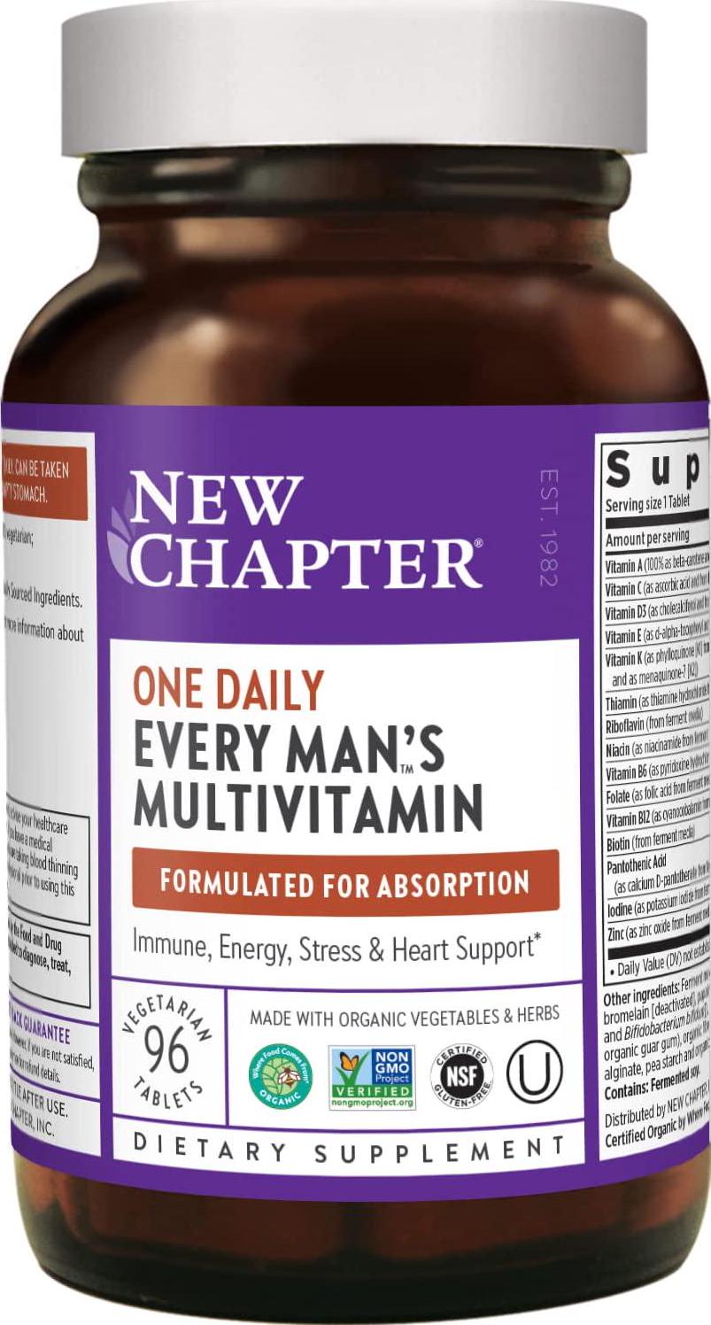 New Chapter Men's Multivitamin, Every Man's One Daily Fermented with Probiotics + Selenium + B Vitamins + Vitamin D3 + Organic Non-GMO Ingredients - 96 ct (Packaging May Vary)