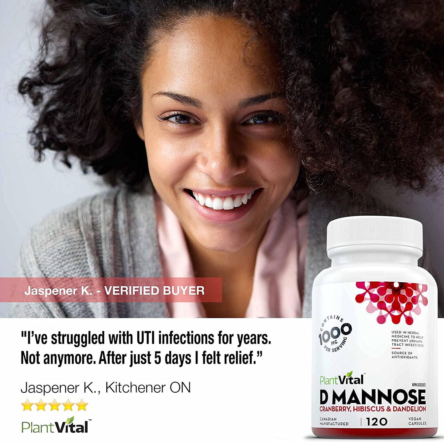 New! D-Mannose 1000mg w Cranberry [HIGH Potency] Urinary Tract Treatment, Bladder Control, Kidney Cleanse and UTI Support. 100% Natural Detox. Plus Hibiscus and Dandelion.