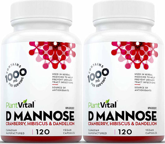 New! D-Mannose 1000mg w Cranberry [HIGH Potency] Urinary Tract Treatment, Bladder Control, Kidney Cleanse and UTI Support. 100% Natural Detox. Plus Hibiscus and Dandelion.