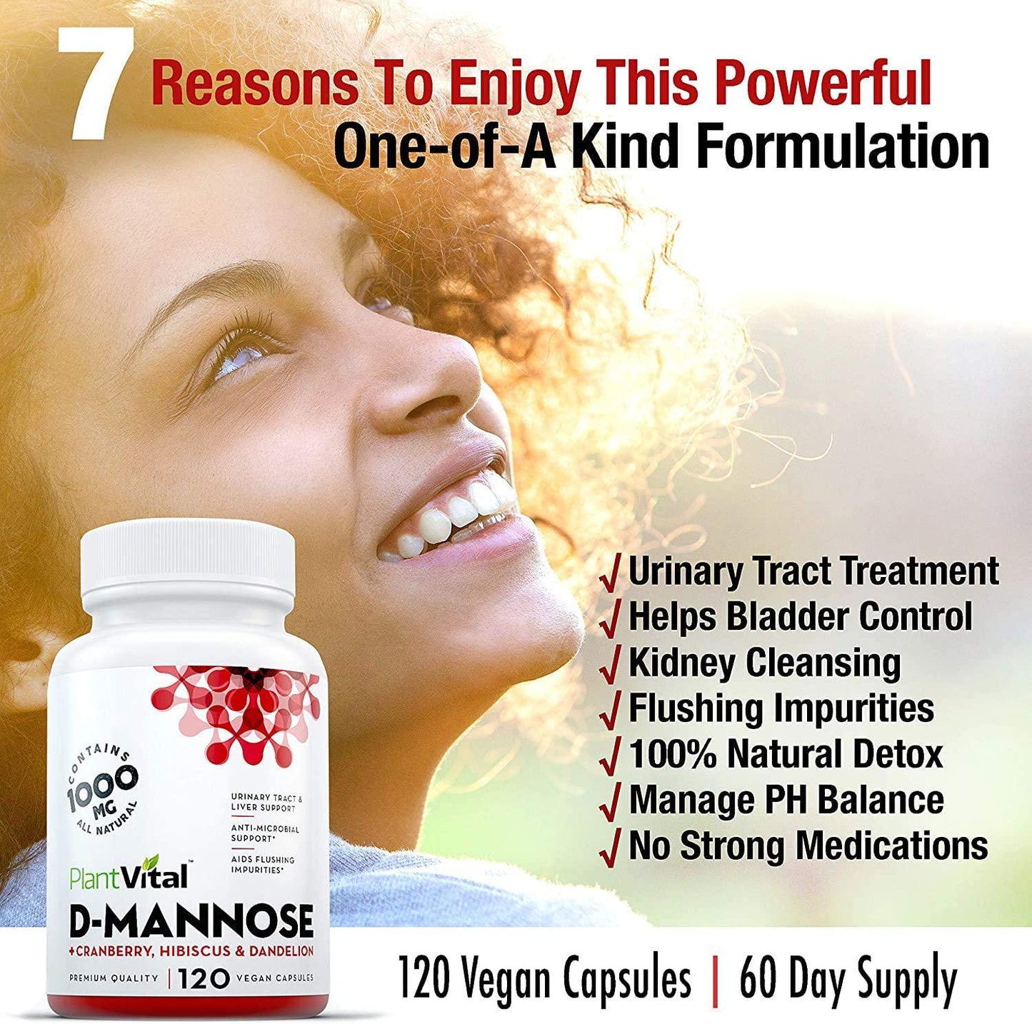 New! D-Mannose 1000mg w Cranberry [HIGH Potency] Urinary Tract Treatment, Bladder Control, Kidney Cleanse and UTI Support. 100% Natural Detox. Plus Hibiscus and Dandelion. 2 Months Supply