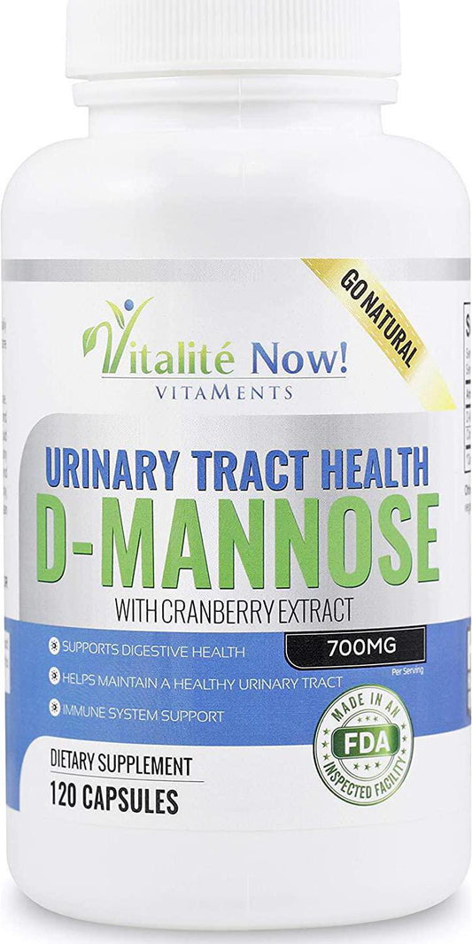 *New* High Strength Pure D-Mannose with Cranberry Extract for Natural Urinary Tract Infections and UTI Support - Digestive Health - Immune System Support - 700mg - Non-GMO - 120 Pills