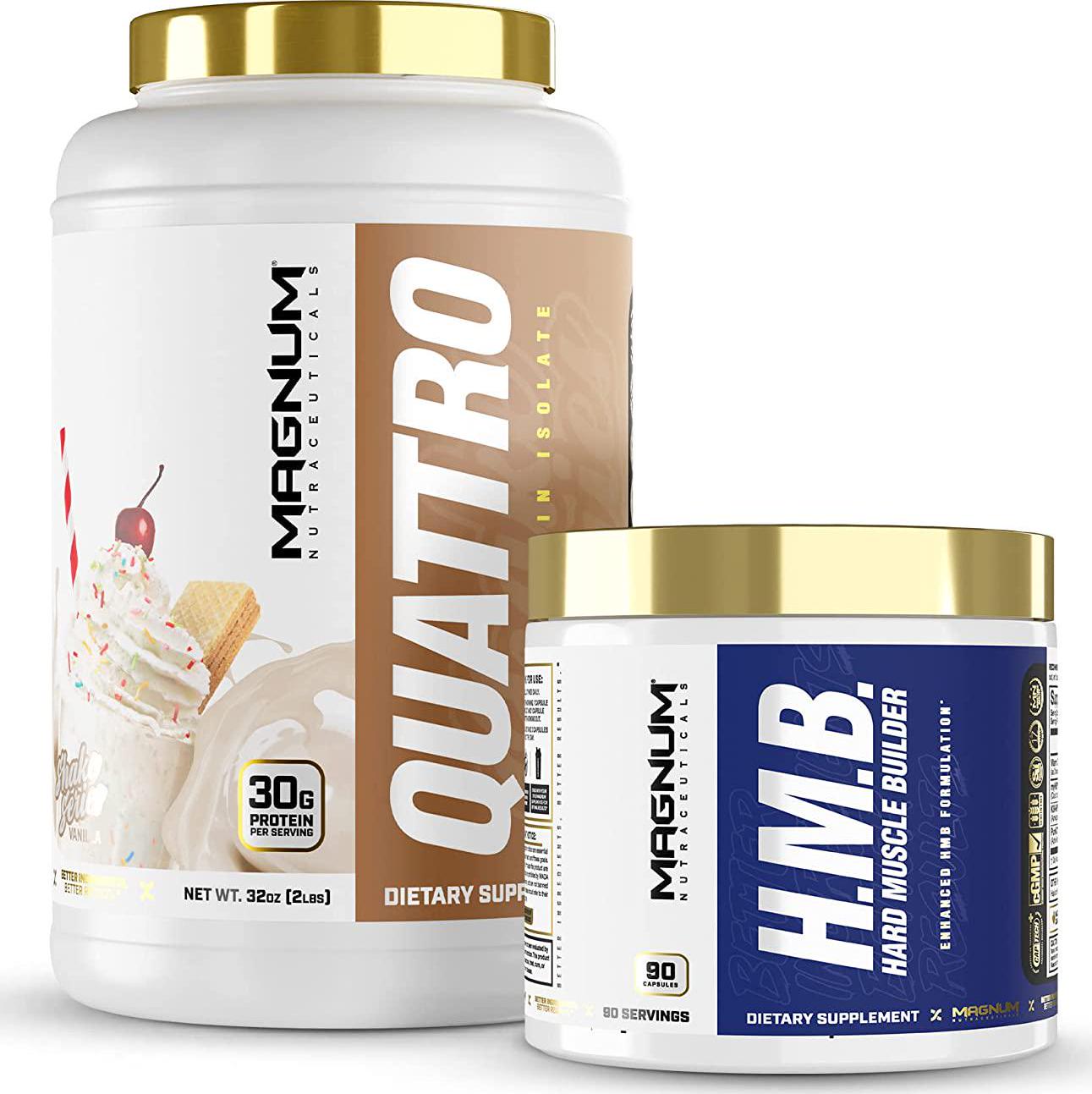 New Magnum Nutraceuticals Quattro Vanilla 2lb Shake Series with Hard Muscle Builder HMB Capsules