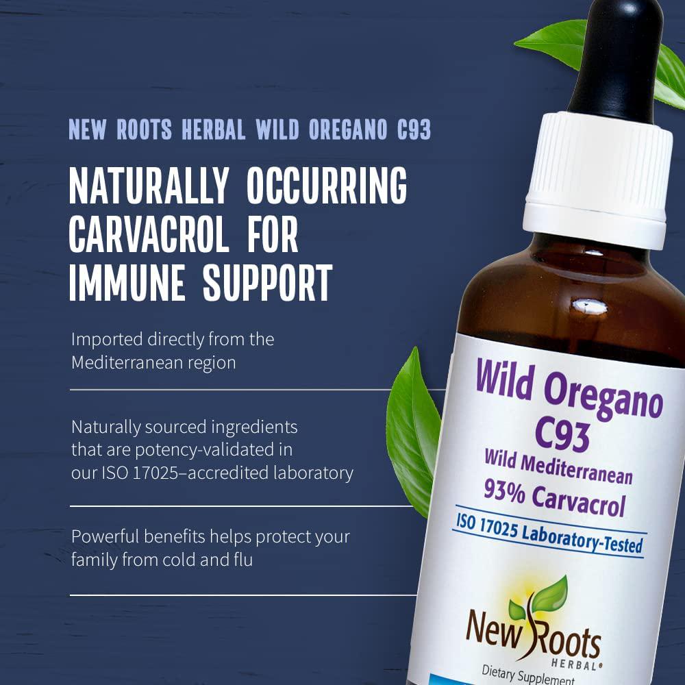 New Roots Herbal Wild Oregano C93 (30 ml) Liquid, Highest Natural Carvacrol Concentration|Immune Defense|Mediterranean Source|Alcohol Free, Organic, Non-GMO, Vegan, Gluten Free