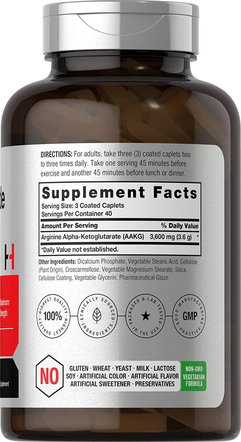 Nitric Oxide Booster 3600mg | 120 Caplets | Nitric Oxide Pills with Arginine AKG for Men and Women | Non-GMO, Gluten Free Pre Workout Supplement | by Horbaach